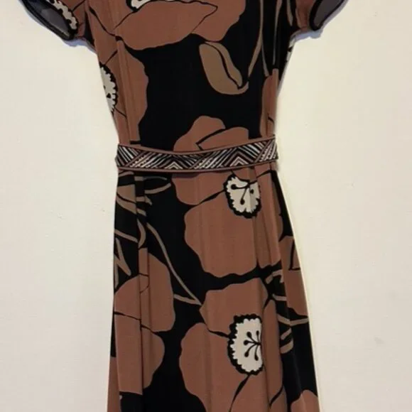 BCBGMaxAzria brown and black floral midi dress size S - Picture 4 of 7